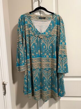Monnuro Boutique Teal Paisley Tunic Top Stretch